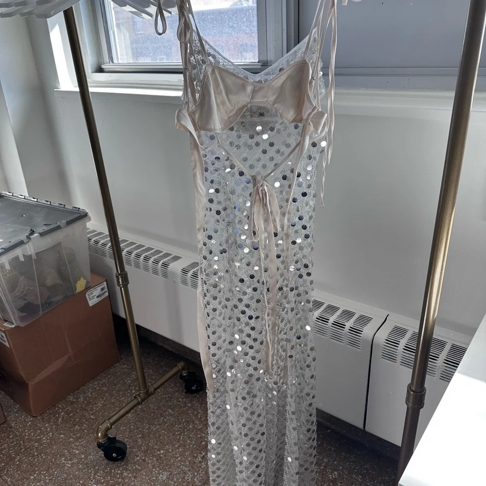 For Love & Lemons Charelle Maxi Dress in Silver - Size Small - Picture 7 of 11